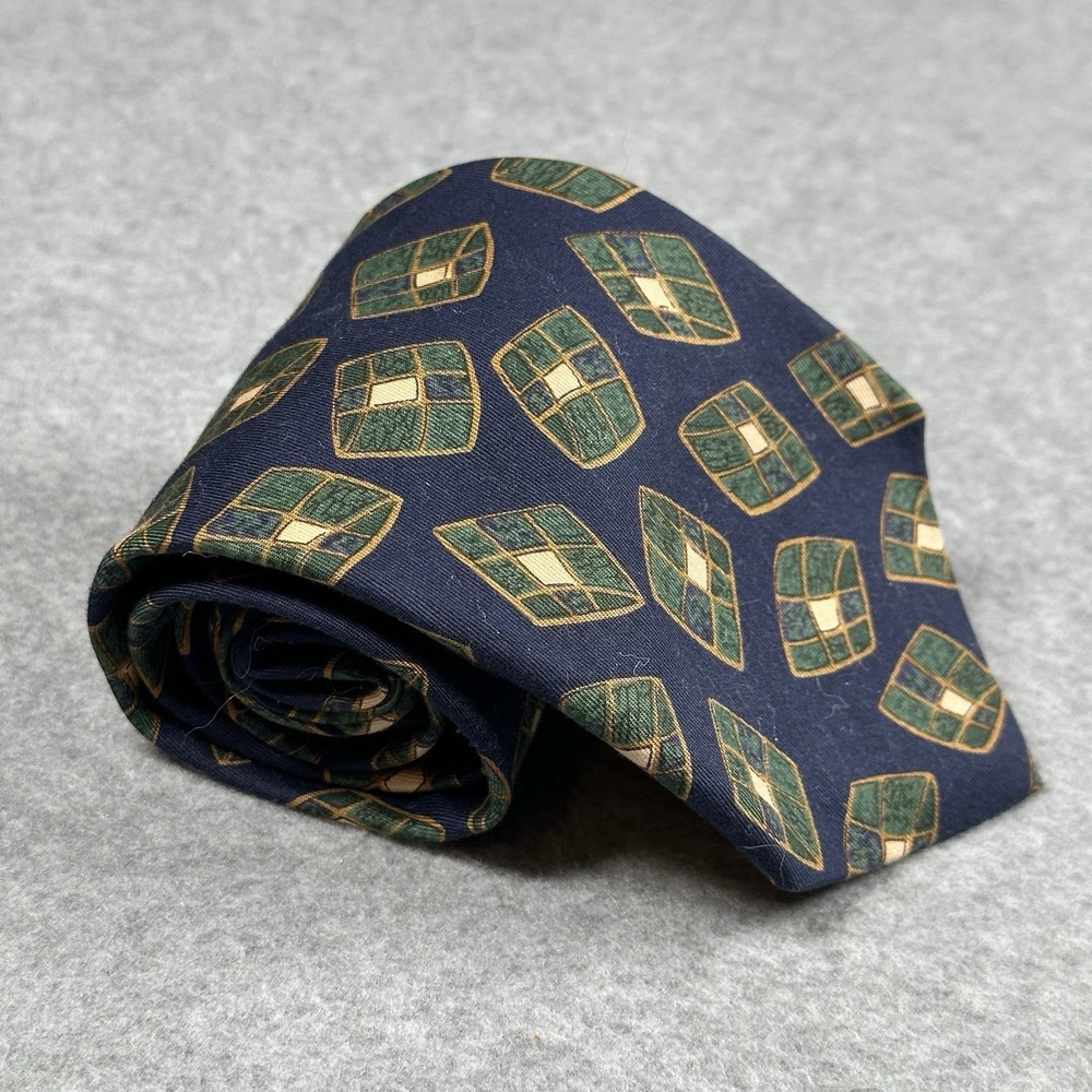 Vintage 80s Rooster Tie USA Navy Geometric Cotton Retro Mens 58 X 3.6 in
